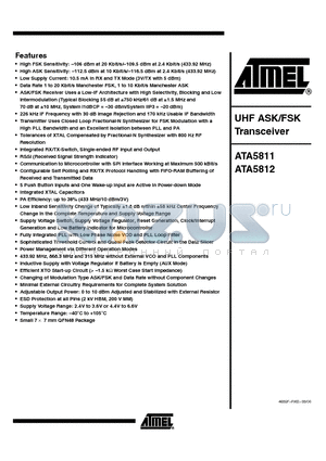 ATA5812-PLQW datasheet - UHF ASK/FSK TRANSCEIVER