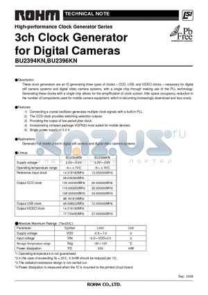 BU2396KN datasheet - 3ch Clock Generator for Digital Cameras