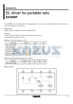 BA3899F datasheet - EL driver for portable sets