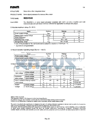 BU24545 datasheet - Servo signal processor for compact disc player