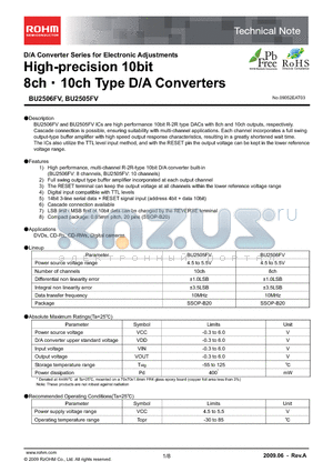 BU2505FV datasheet - High-precision 10bit 8ch 10ch Type D/A Converters