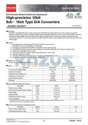 BU2505FV-E2 datasheet - High-precision 10bit 8ch 10ch Type D/A Converters