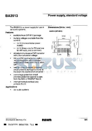 BA3913 datasheet - Power supply, standard voltage