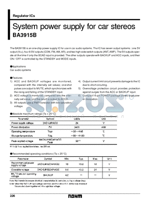 BA3915B datasheet - System power supply for car stereos