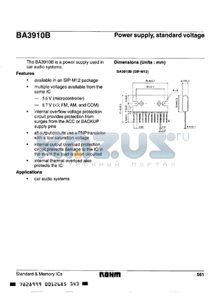 BA3910B datasheet - Power supply, standard voltage