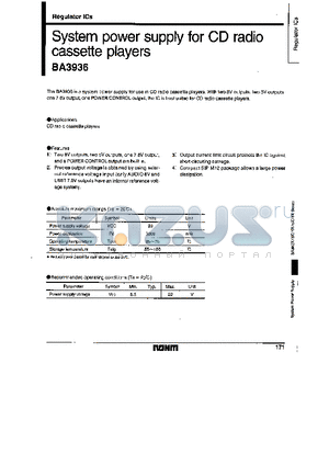 BA3936 datasheet - System power supply for CD radio cassette players