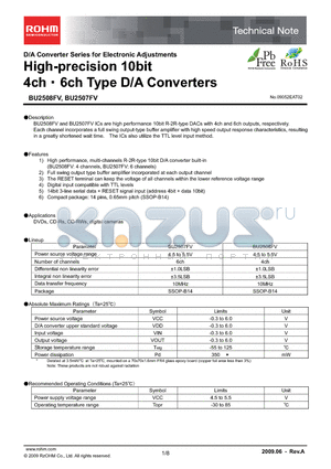 BU2507FV datasheet - High-precision 10bit 4ch-E6ch Type D/A Converters