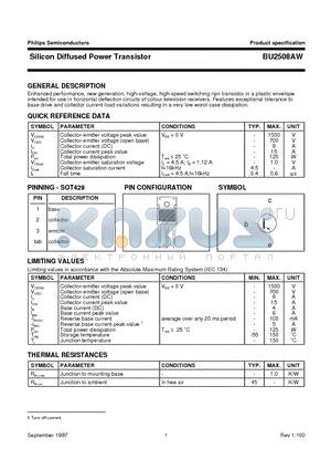 BU2508AW datasheet - Silicon Diffused Power Transistor