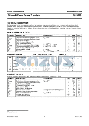 BU2508D datasheet - Silicon Diffused Power Transistor