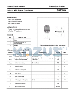 BU2508D datasheet - Silicon NPN Power Transistors