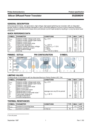 BU2508DW datasheet - Silicon Diffused Power Transistor