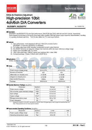 BU2508FV datasheet - High-precision 10bit 4ch/6ch D/A Converters