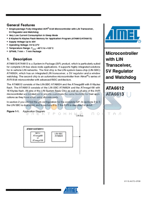 ATA6612P-PLPW datasheet - Microcontroller with LIN Transceiver, 5V Regulator and Watchdog