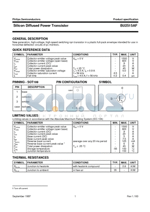 BU2515AF datasheet - Silicon Diffused Power Transistor