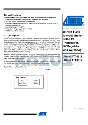 ATA6616 datasheet - 8K/16K Flash Microcontroller with LIN Transceiver, 5V Regulator and Watchdog