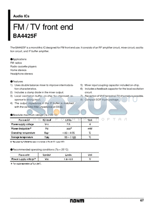 BA4425F datasheet - FM / TV front end