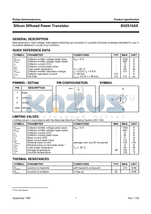 BU2515AX datasheet - Silicon Diffused Power Transistor