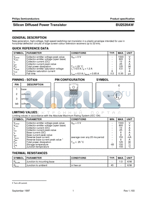 BU2520AW datasheet - Silicon Diffused Power Transistor