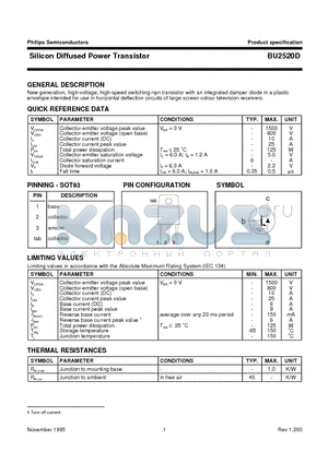 BU2520D datasheet - Silicon Diffused Power Transistor