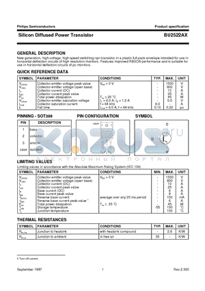 BU2522 datasheet - Silicon Diffused Power Transistor