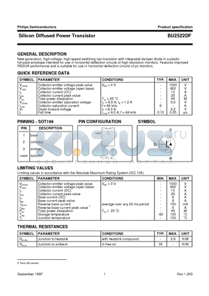 BU2522DF datasheet - Silicon Diffused Power Transistor