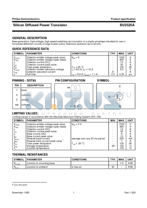 BU2525A datasheet - Silicon Diffused Power Transistor