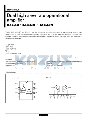 BA4560F datasheet - Dual high slew rate operational amplifier