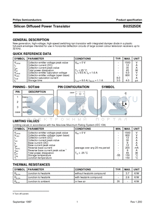 BU2525DX datasheet - Silicon Diffused Power Transistor