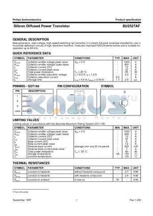 BU2527AF datasheet - Silicon Diffused Power Transistor