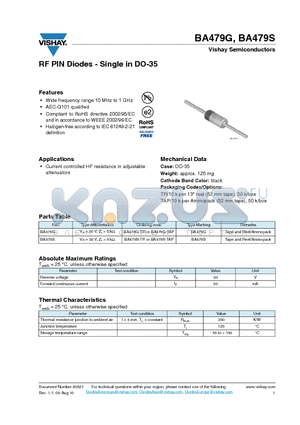 BA479G datasheet - RF PIN Diodes - Single in DO-35