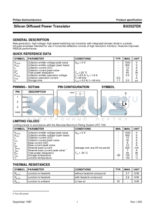 BU2527DX datasheet - Silicon Diffused Power Transistor