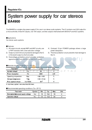 BA4900 datasheet - System power supply for car stereos