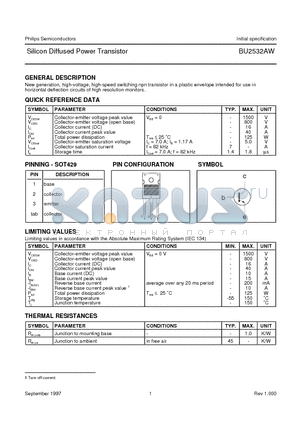 BU2532AW datasheet - Silicon Diffused Power Transistor