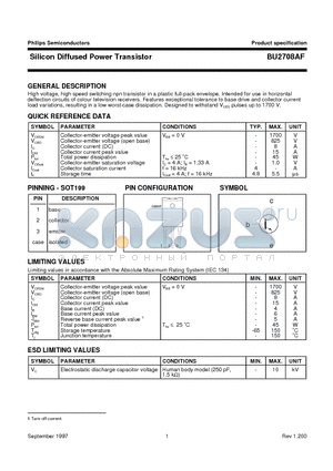 BU2708AF datasheet - Silicon Diffused Power Transistor