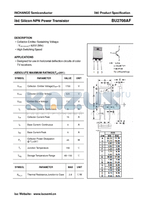 BU2708AF datasheet - isc Silicon NPN Power Transistor