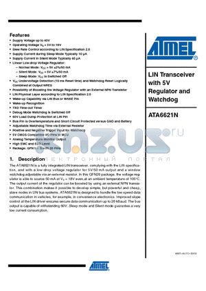 ATA6621N_09 datasheet - LIN Transceiver with 5V Regulator and Watchdog