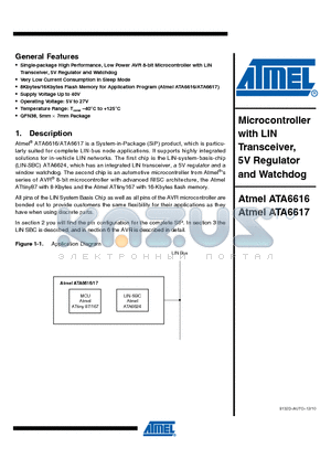 ATA6616 datasheet - Single-package High Performance, Low Power AVR 8-bit Microcontroller with LIN