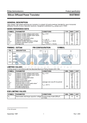 BU2720AX datasheet - Silicon Diffused Power Transistor
