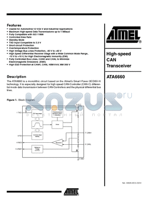 ATA6660 datasheet - HIGH SPEED CAN TRANSCEIVER