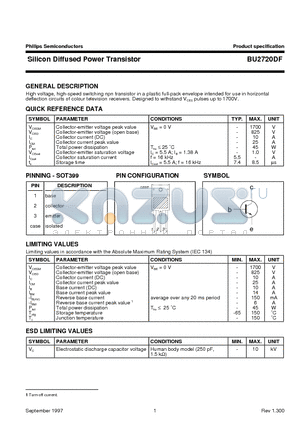 BU2720DF datasheet - Silicon Diffused Power Transistor