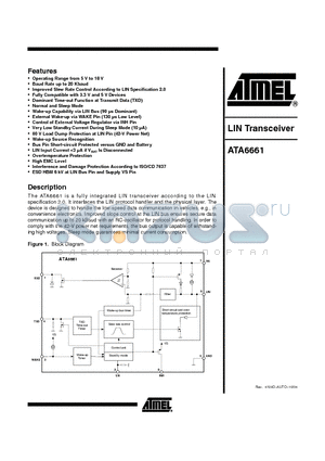 ATA6661 datasheet - LIN TRANSCEIVER