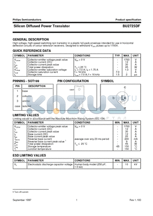 BU2725DF datasheet - Silicon Diffused Power Transistor