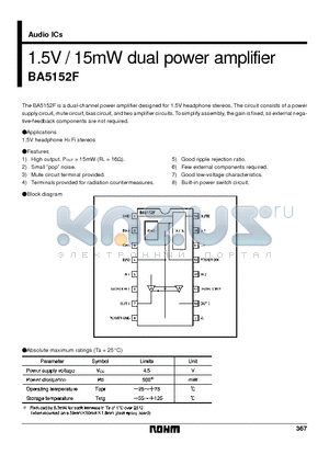 BA5152F datasheet - 1.5V / 15mW dual power amplifier