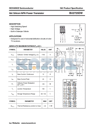 BU2725DW datasheet - isc Silicon NPN Power Transistor