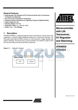 ATA6603-PLQW datasheet - Microcontroller with LIN Transceiver, 5V Regulator and Watchdog