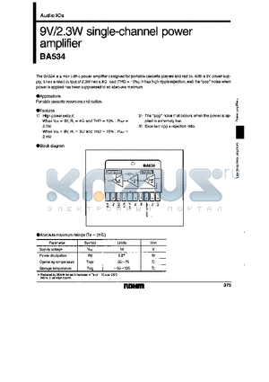 BA534 datasheet - 9V/2.3W single-channel power amplifier BA534