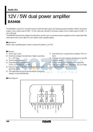 BA5406 datasheet - 12V / 5W dual power amplifier