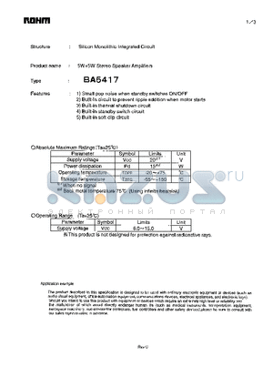 BA5417 datasheet - 5W5W Stereo Speaker Amplifiers