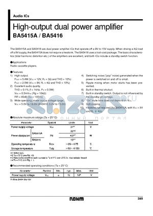 BA5416 datasheet - High-output dual power amplifier