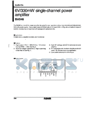 BA546 datasheet - 6V/330mW single-channel power amplifier